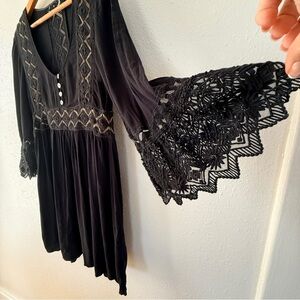 Black Boho Lace Bell Sleeve Dress | Flowy